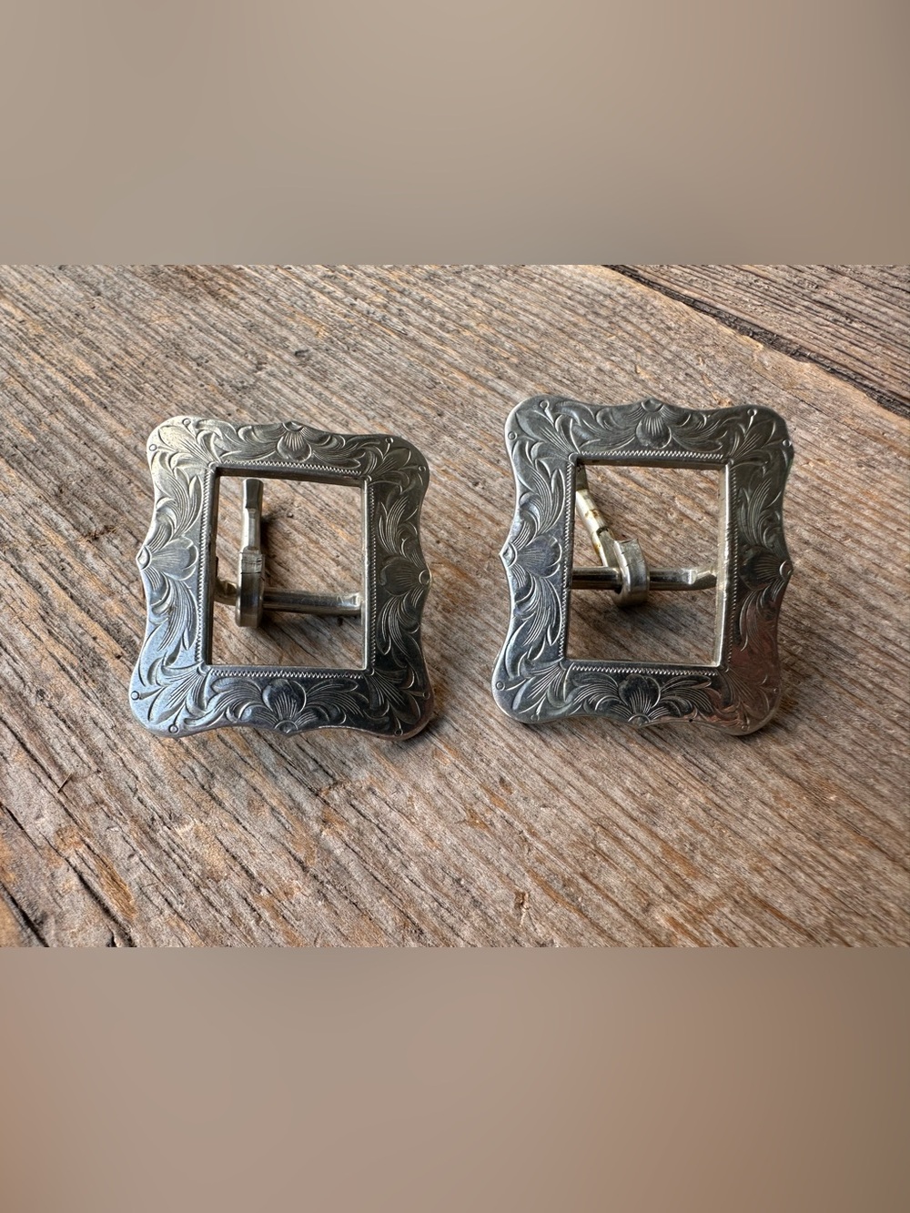 Pair Silver Slotted Buckles